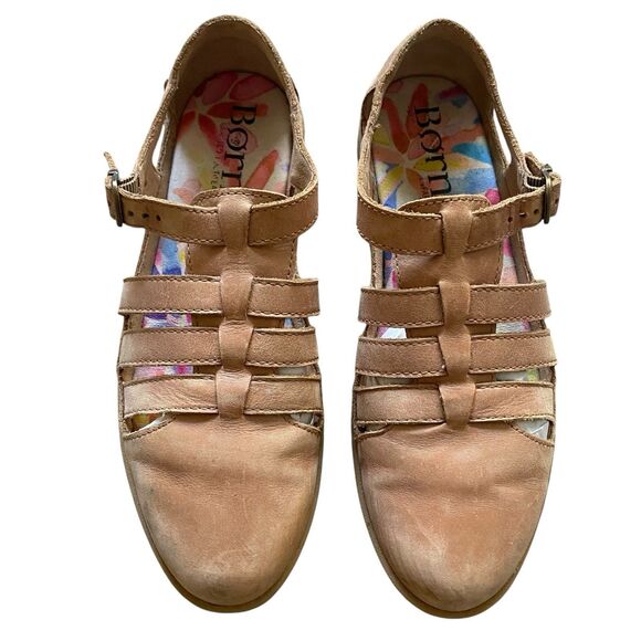 Born Fisherman Sandals Womens 7.5 Tan Leather Flats Casual Comfort Retro - Picture 2 of 9
